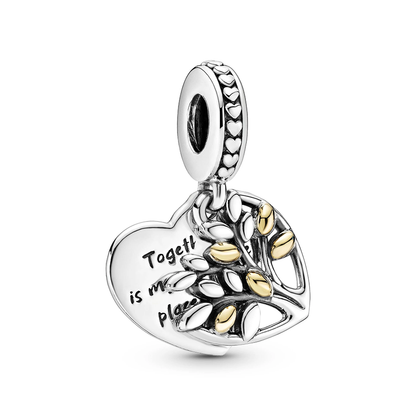 Gold Family Tree Heart Charm