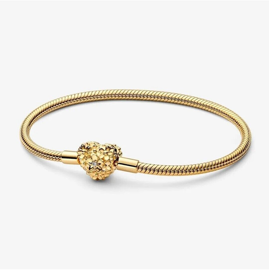 Moments 14K Gold Plated Flower Heart Clasp Snake Chain Bracelet