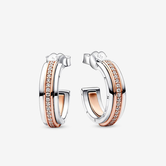 Rose Gold Two Tone Pavé Hoop Earrings