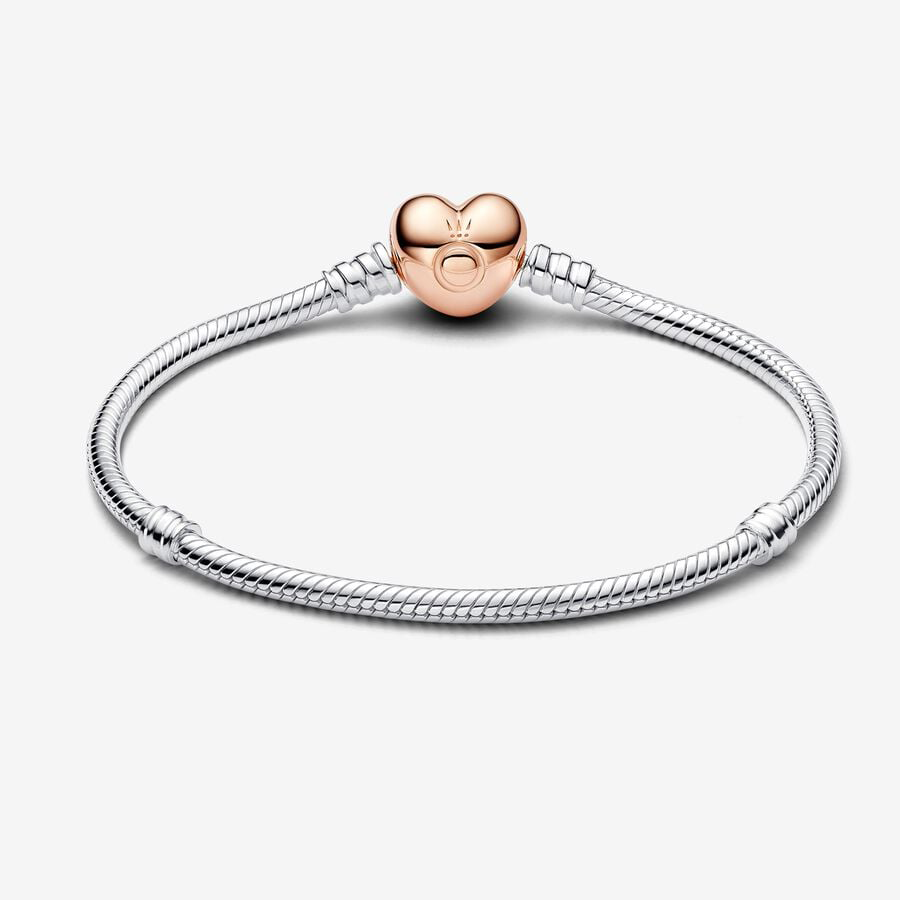 Moments Rose Gold Heart Clasp Snake Chain Bracelet