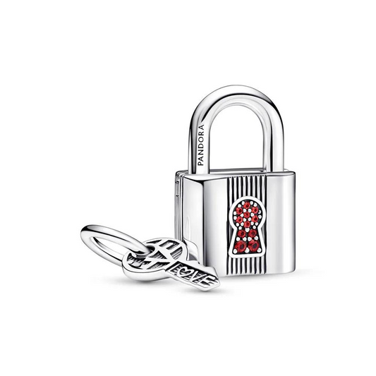 Padlock & Key Red Crystal Charm