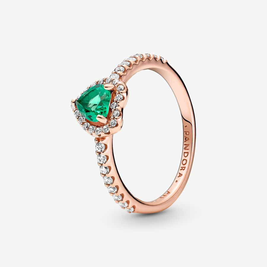 Rose Gold Sparkling Green Heart Ring