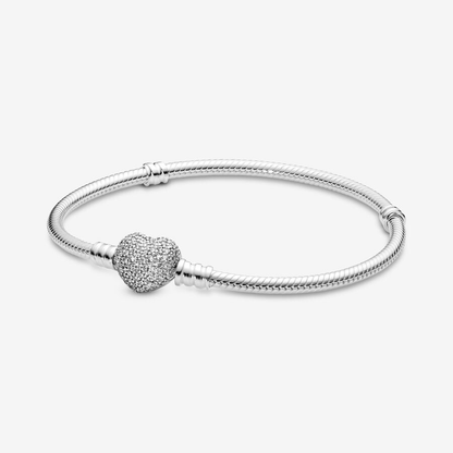 Moments Silver Sparkling Heart Clasp Snake Chain Bracelet