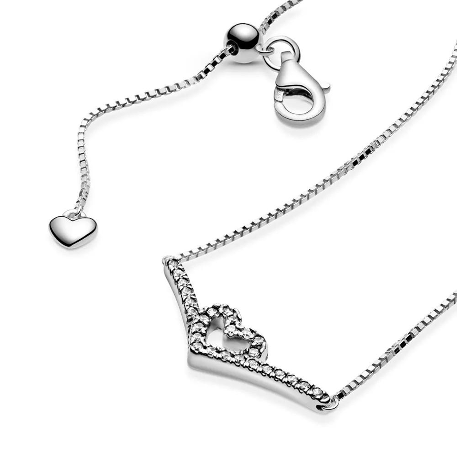 Sparkling Heart Wishbone Necklace