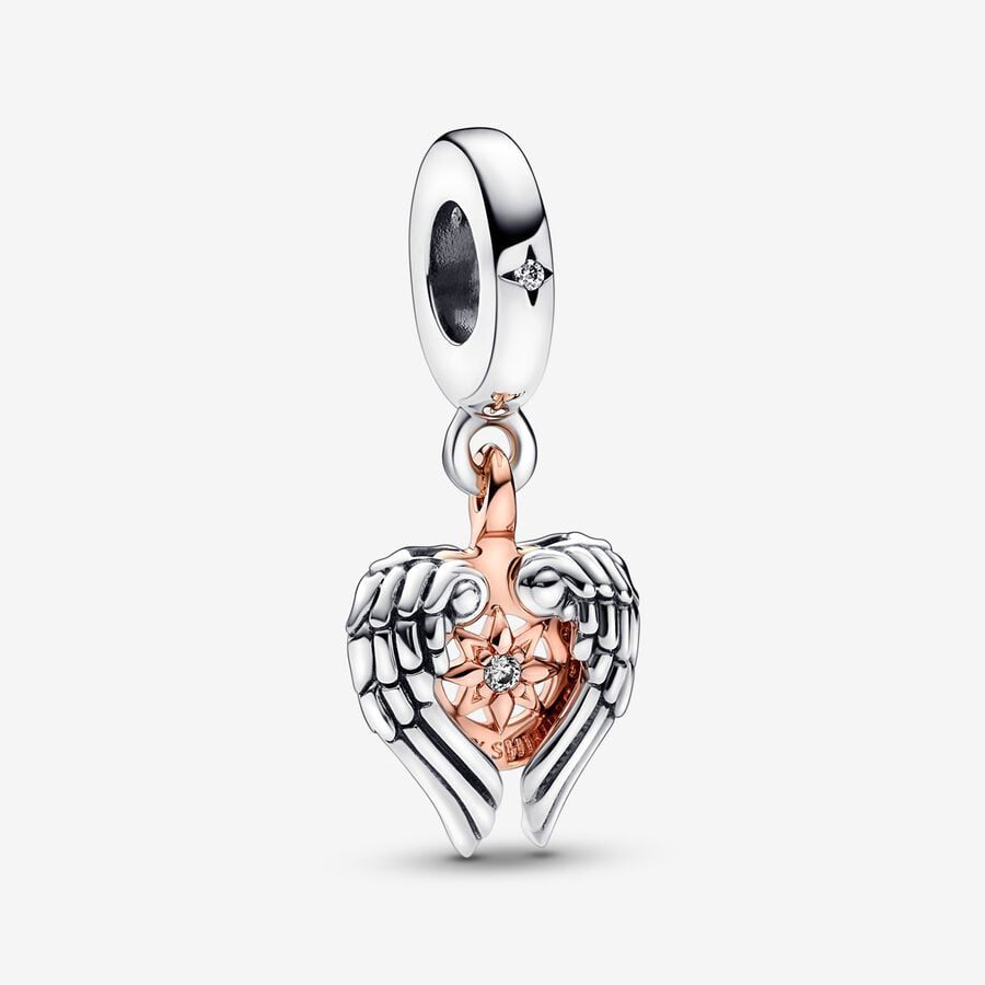 Angel Wings Rose Gold compass Charm