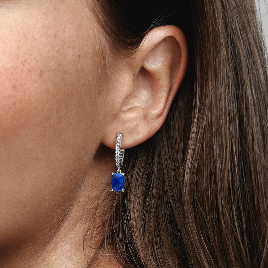 Blue Rectangular Hoop Earrings