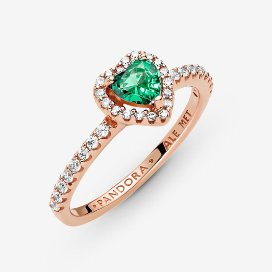 Rose Gold Sparkling Green Heart Ring