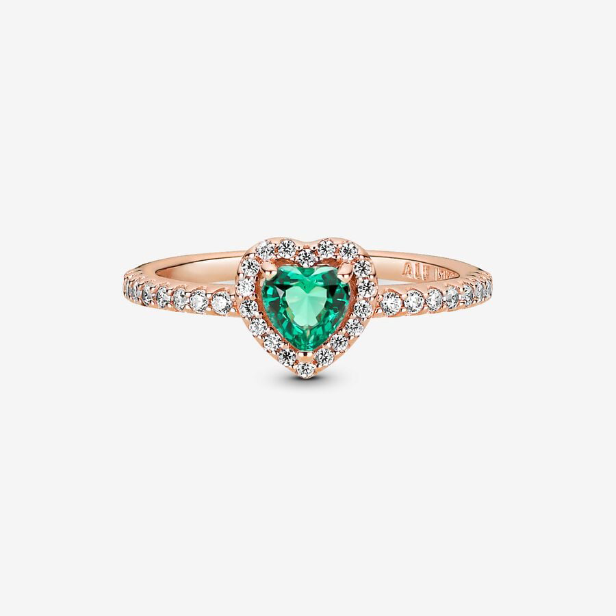 Rose Gold Sparkling Green Heart Ring