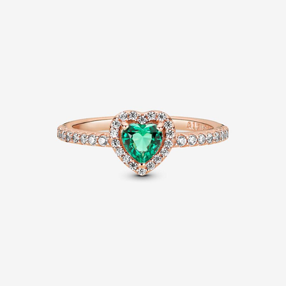 Rose Gold Sparkling Green Heart Ring