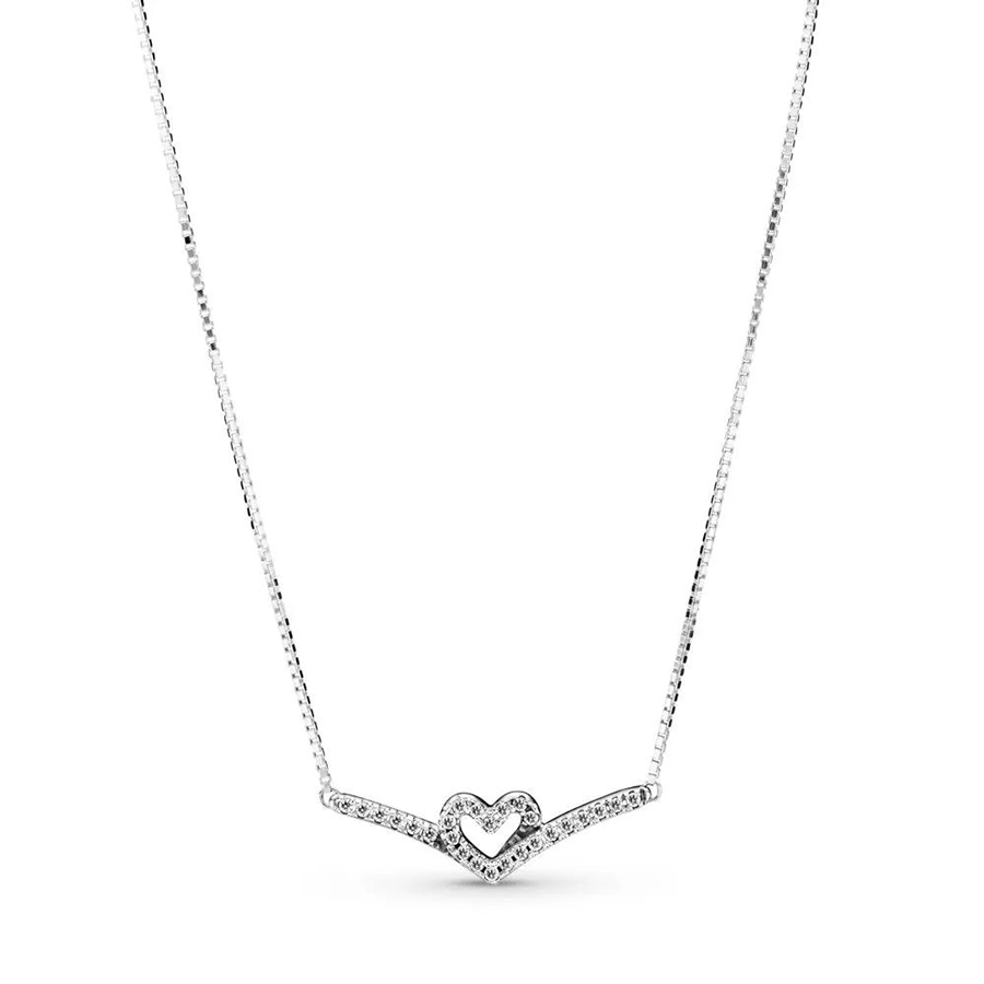 Sparkling Heart Wishbone Necklace