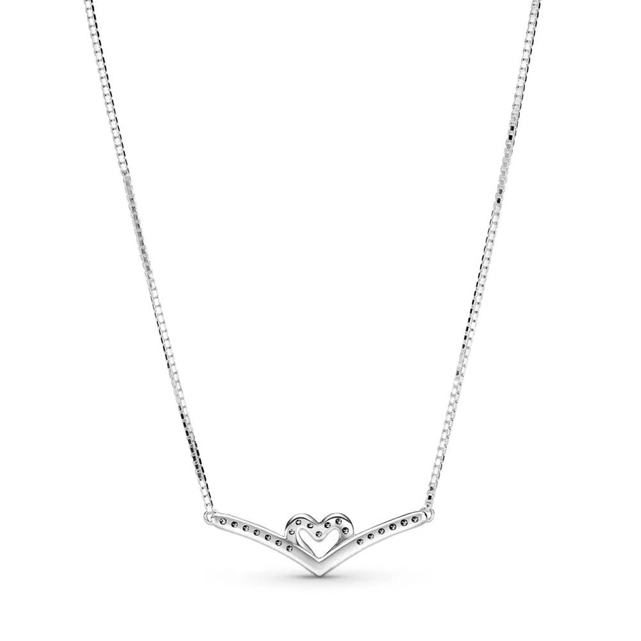 Sparkling Heart Wishbone Necklace