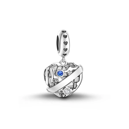 Silver Heart With Blue Zirconia Charm