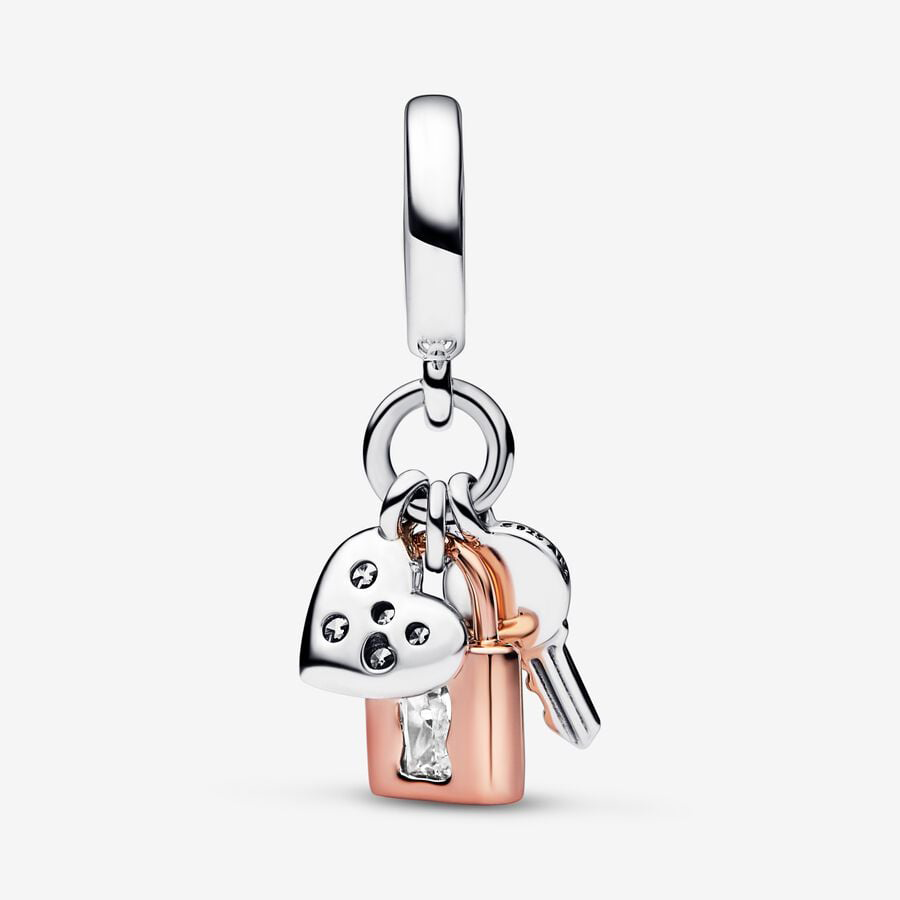 Key, Padlock & Heart Triple Charm