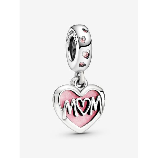 Mom Pink Heart Dangle Charm