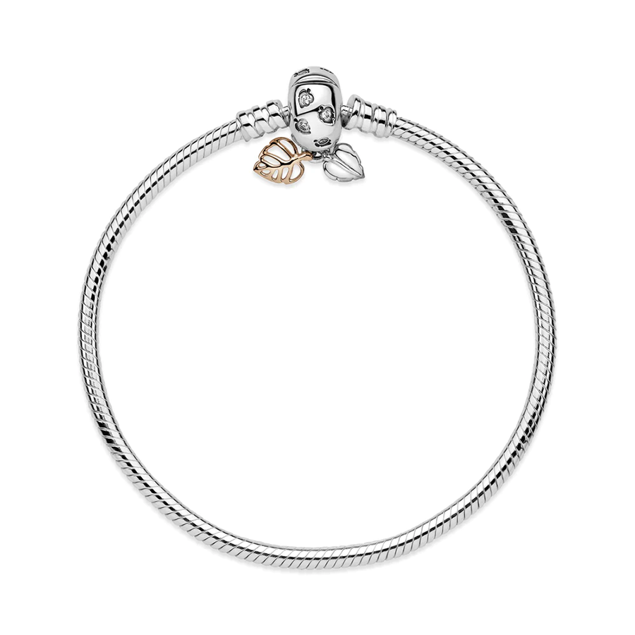 Moments Leaves Rose Gold Clasp Snake Chain Bracelet