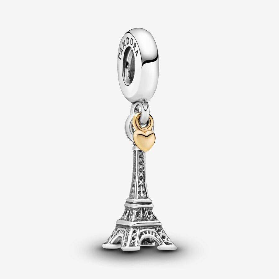 Silver Eiffel Tower with Gold Heart Charm