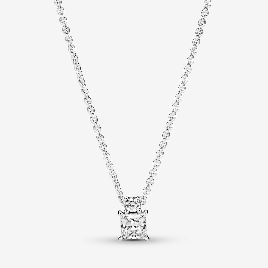 Round & Square Sparkling Pendant Necklace