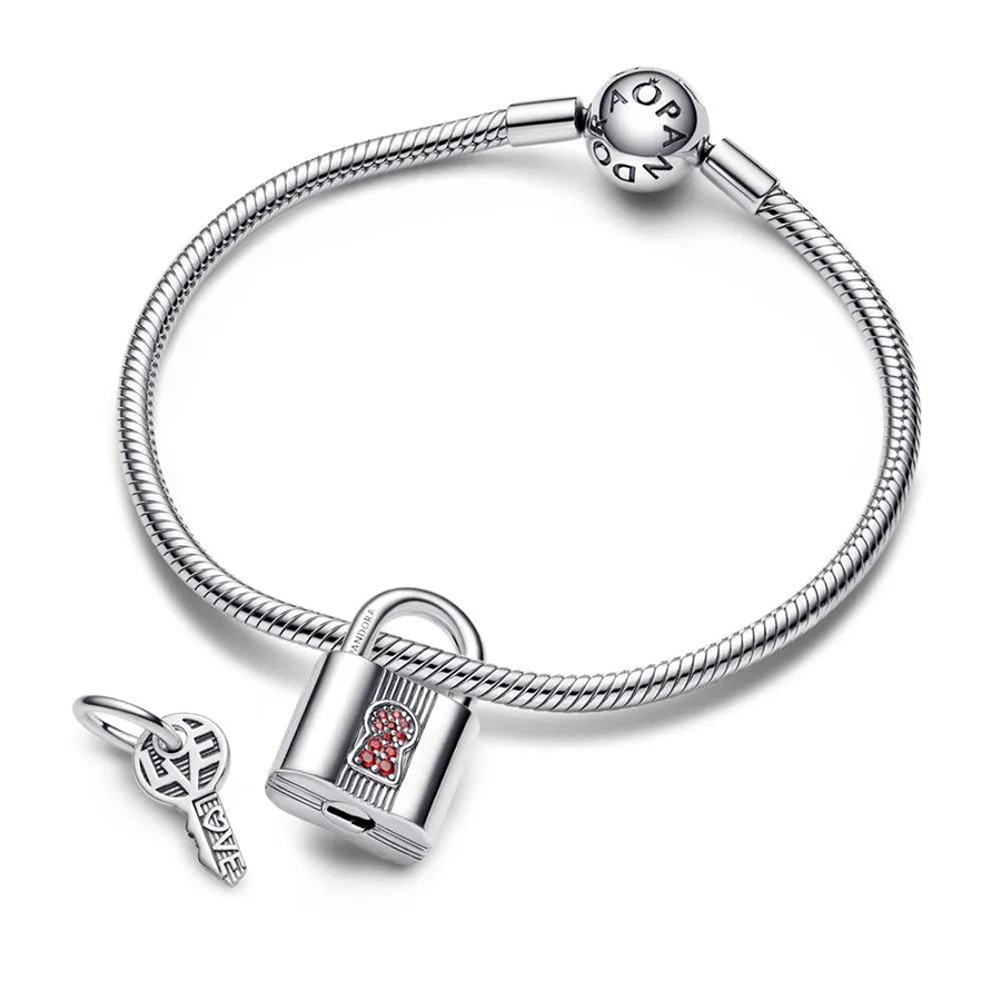 Padlock & Key Red Crystal Charm