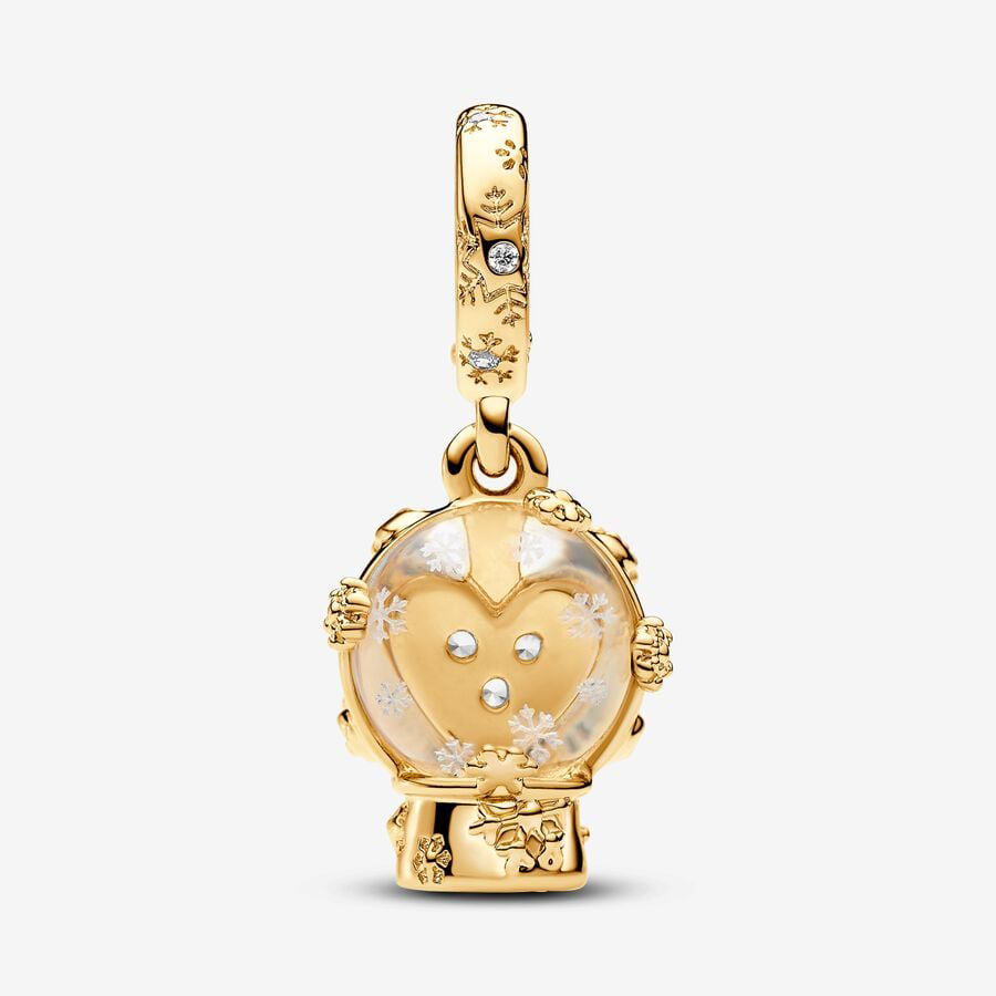 Snow Globe Heart Gold Charm