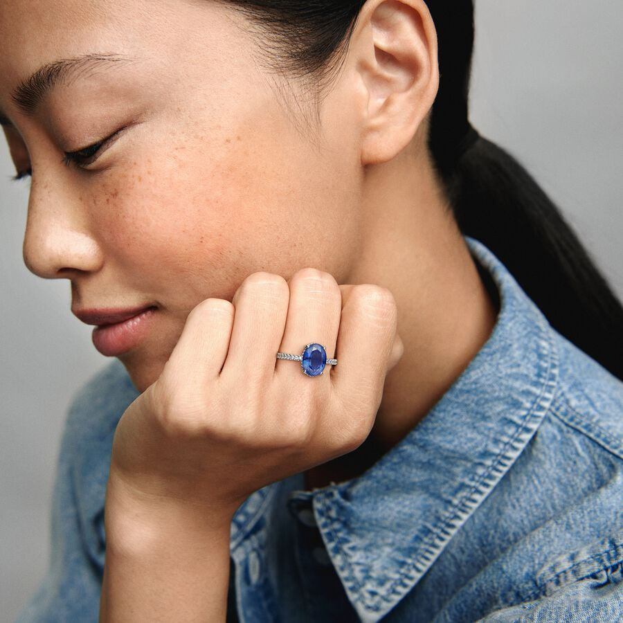 Blue Oval Sparkling Ring