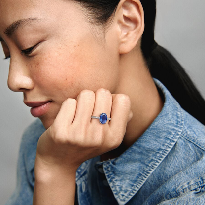 Blue Oval Sparkling Ring