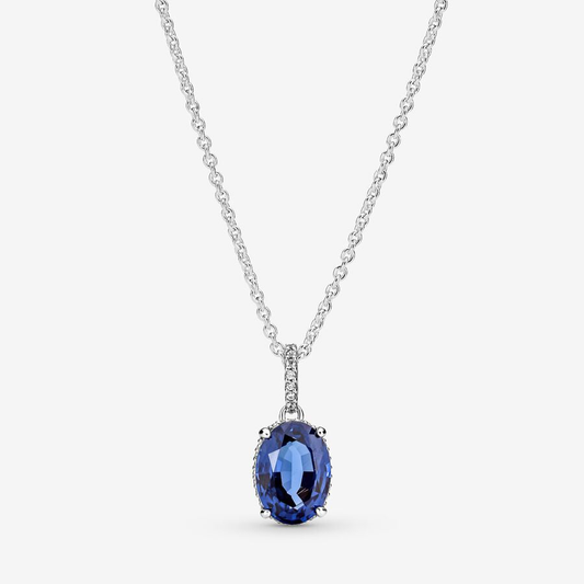 Blue Oval Sparkling Pendant Necklace