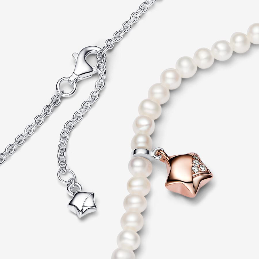 White Pearl With Rose Gold Star Necklace