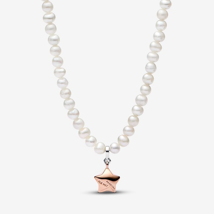 White Pearl With Rose Gold Star Necklace