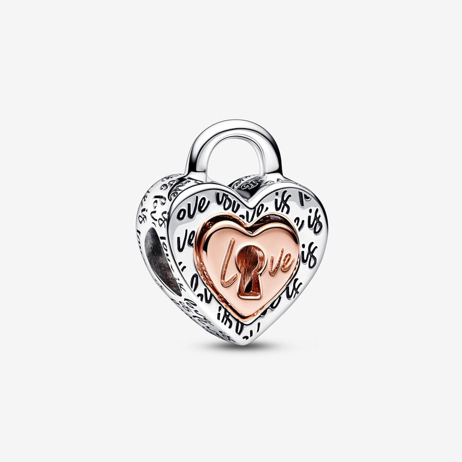 Rose Gold Padlock Splittable Heart Charm