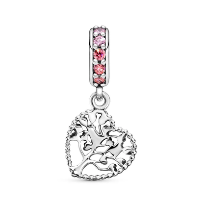 Family Tree Heart Sparkling Colorful Charm