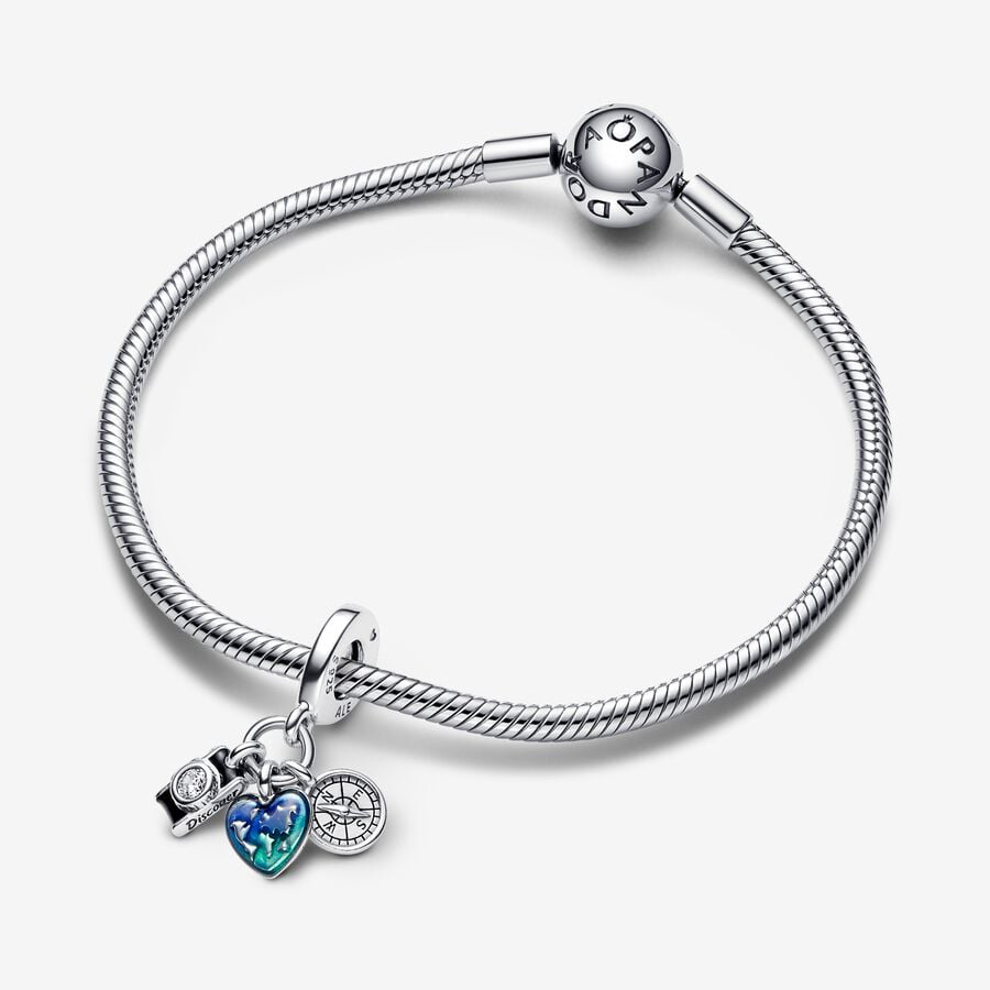 Camera, Heart & Compass Charm