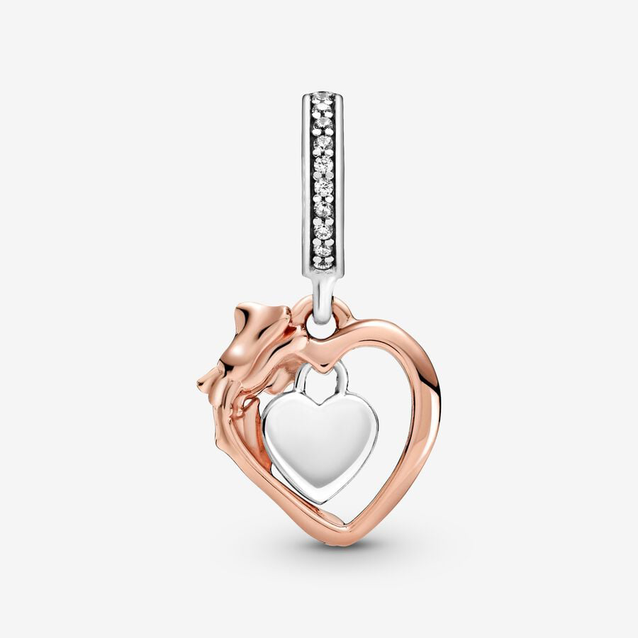 Rose Gold Heart & Rose Charm