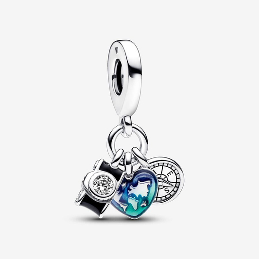 Camera, Heart & Compass Charm