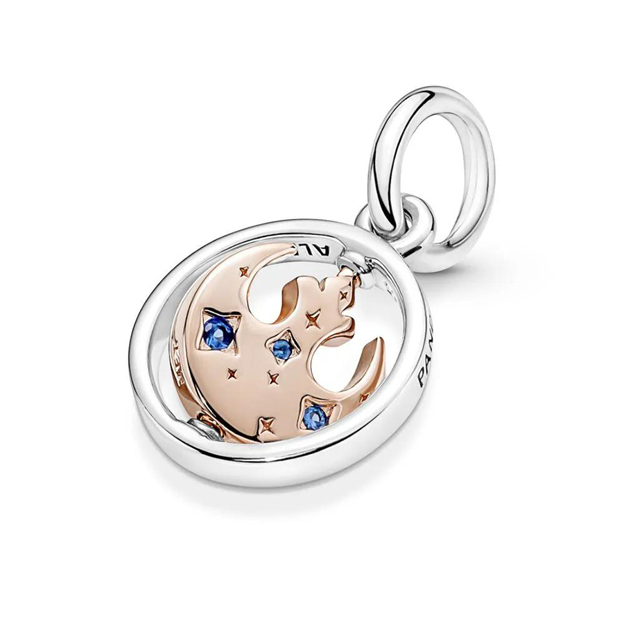 Rose Gold Spinning Blue Sparkling Charm