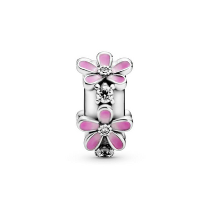 Pink Flower Silver Clip