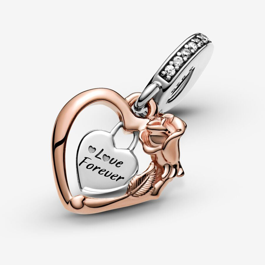 Rose Gold Heart & Rose Charm