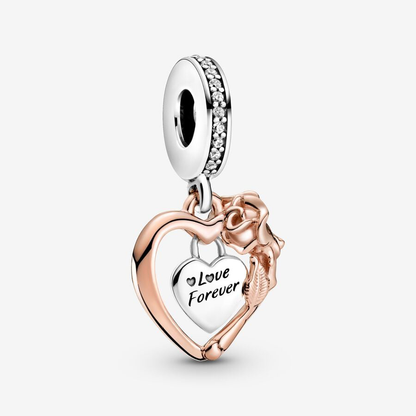 Rose Gold Heart & Rose Charm