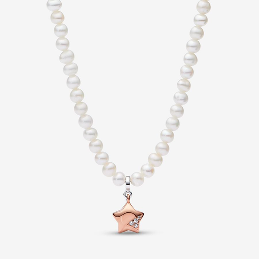 White Pearl With Rose Gold Star Necklace