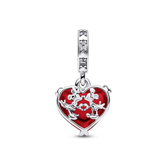 Mickey and Minnie Kiss Red Heart Charm
