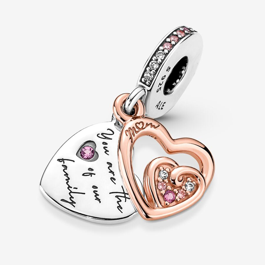 Mom "You are the heart of our family" Hearts Rose Gold Charm