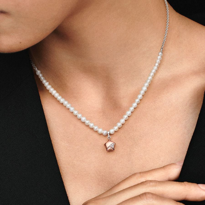 White Pearl With Rose Gold Star Necklace