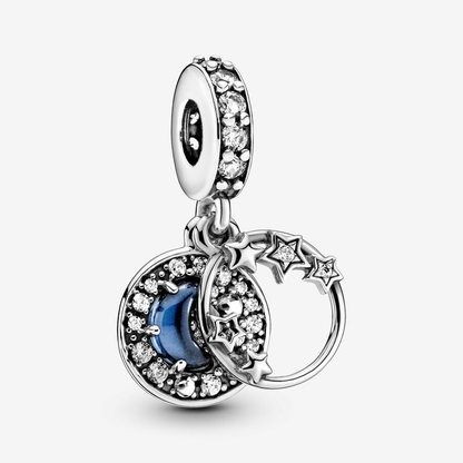 Blue Night Sky Crescent Moon & Stars Charm