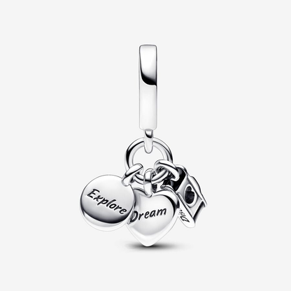 Camera, Heart & Compass Charm