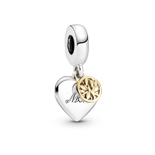 Mom Heart and Gold Tree Dangle