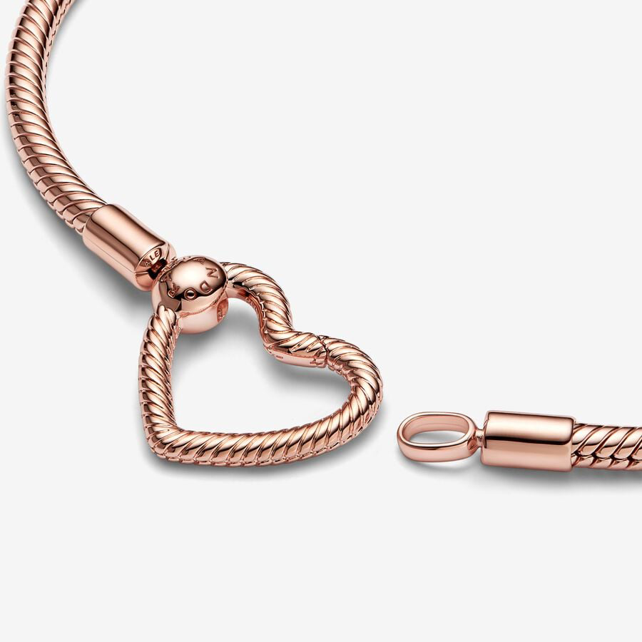 Moments Rose Gold Heart Closure Snake Chain Bracelet