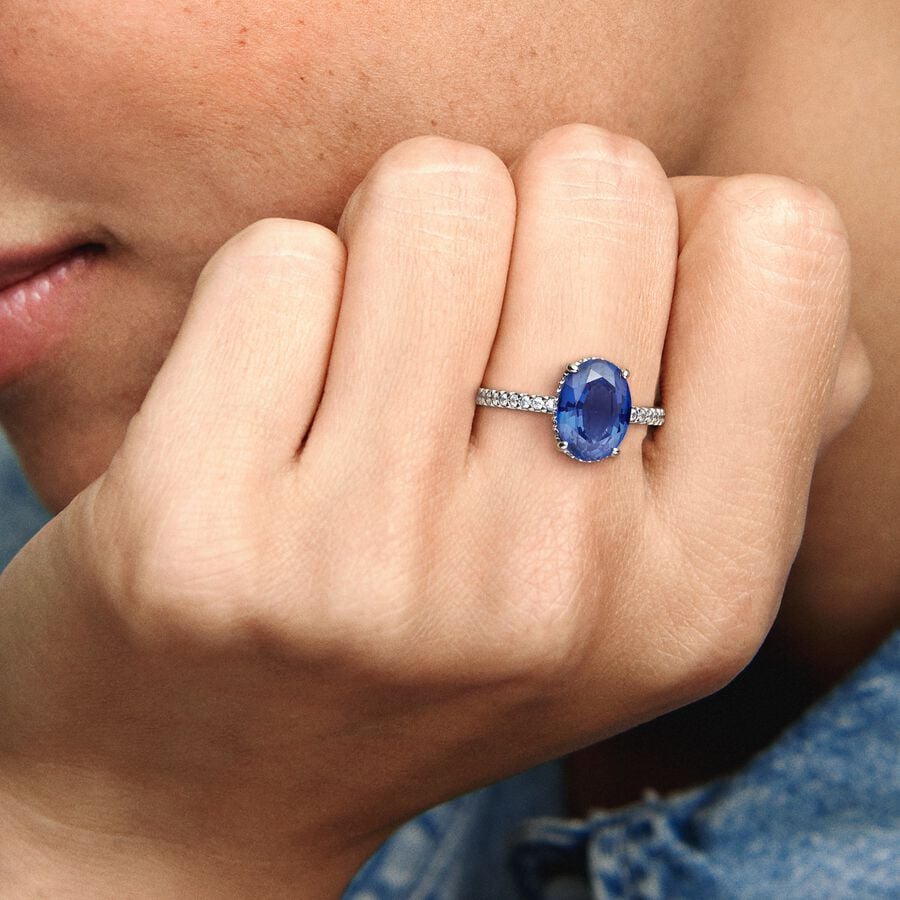 Blue Oval Sparkling Ring