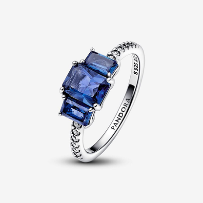 Blue Rectangular Sparkling Ring