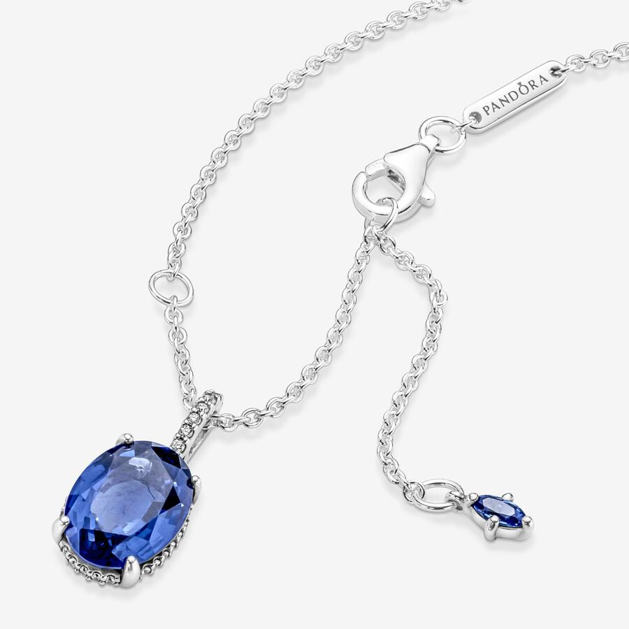 Blue Oval Sparkling Pendant Necklace