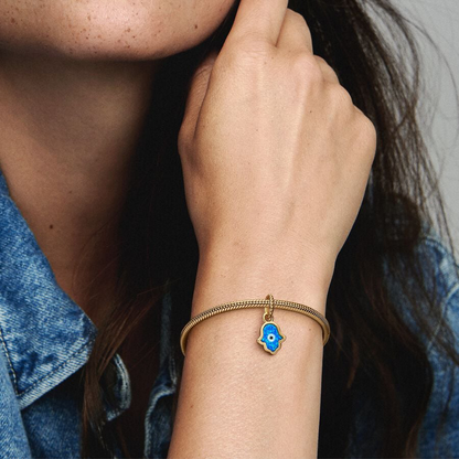 Blue Hamsa Gold Charm