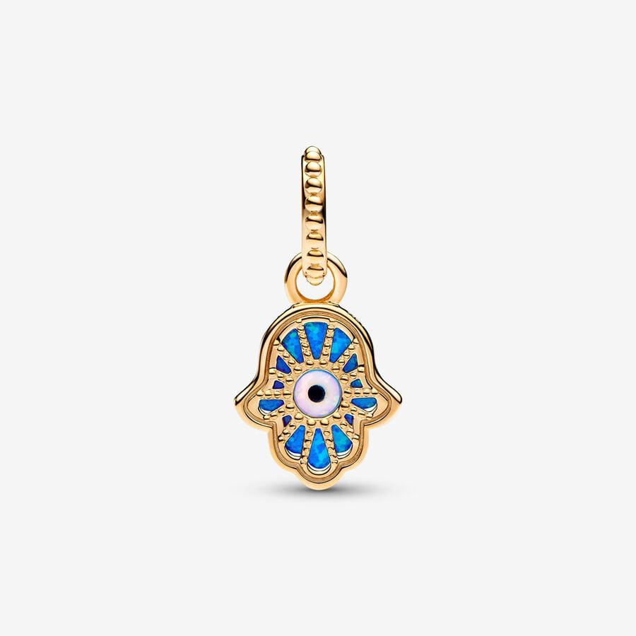 Blue Hamsa Gold Charm